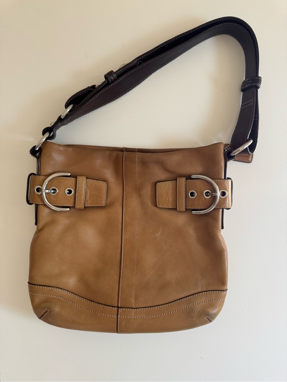 Vintage Coach Tan Leather Crossbody Shoulder Bag